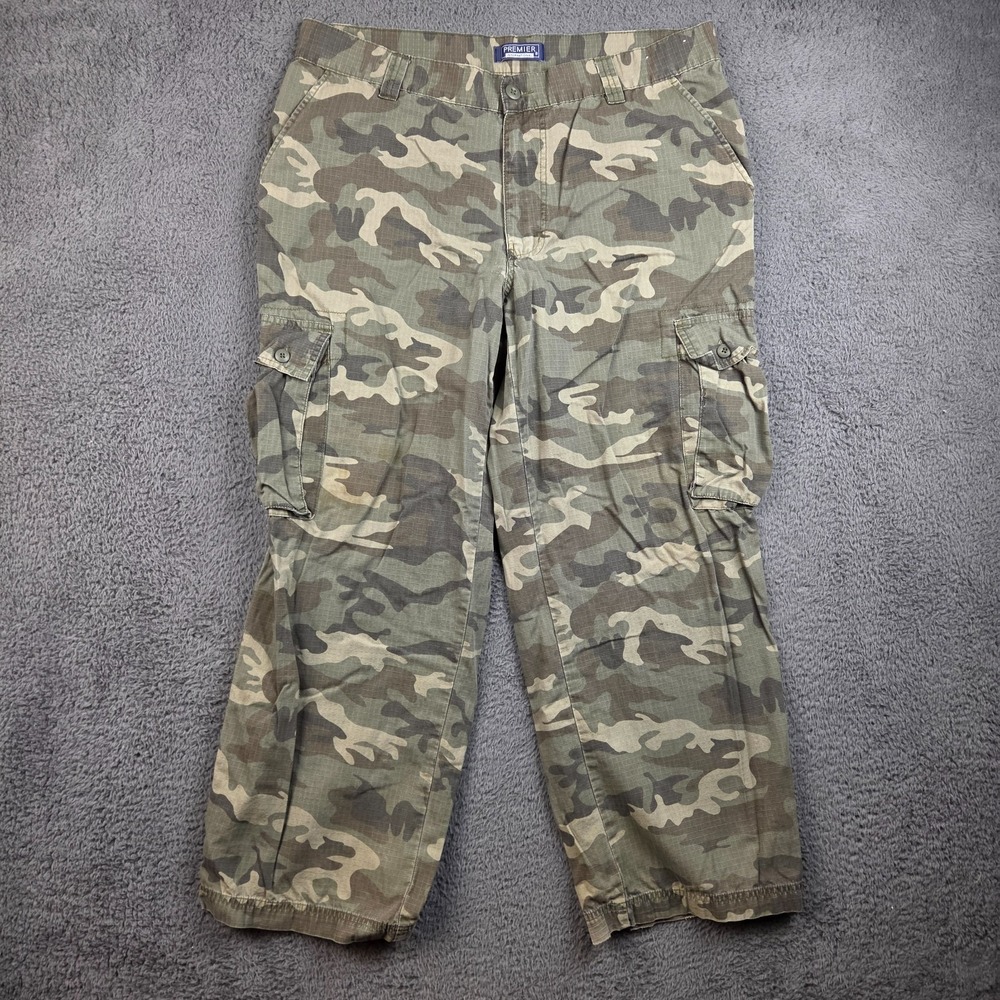 Camo Cargo Pants Men's 36x30 Green Brown Ripstop Premier International Gorpcore